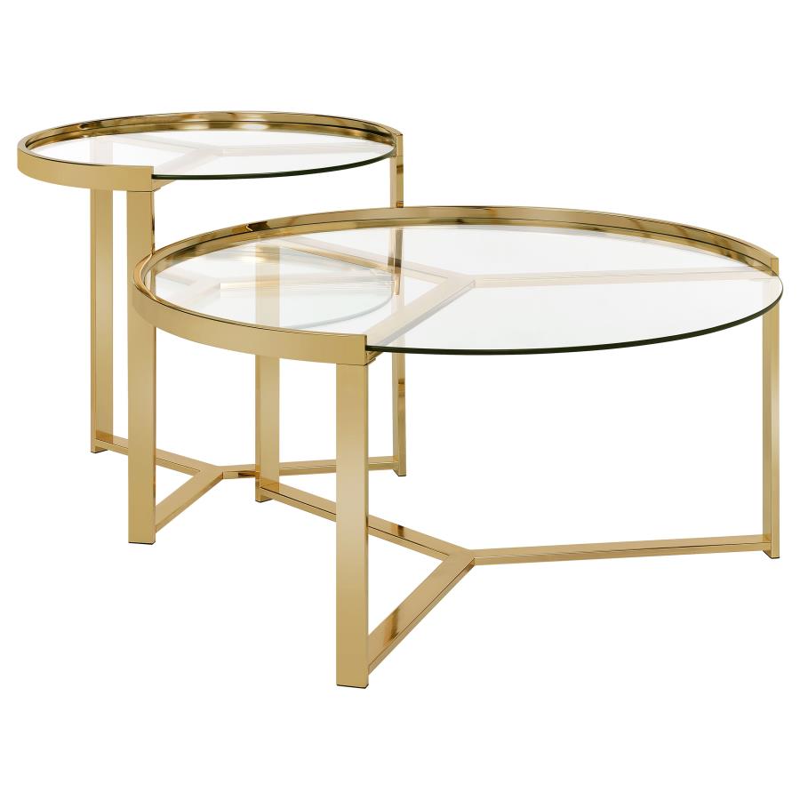 2-piece Round Nesting Table Clear and Gold_1