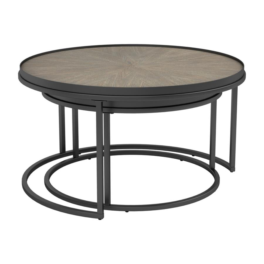 2-piece Round Nesting Tables Weathered Elm_1