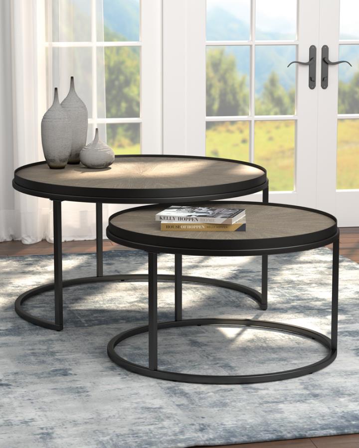 2-piece Round Nesting Tables Weathered Elm_0
