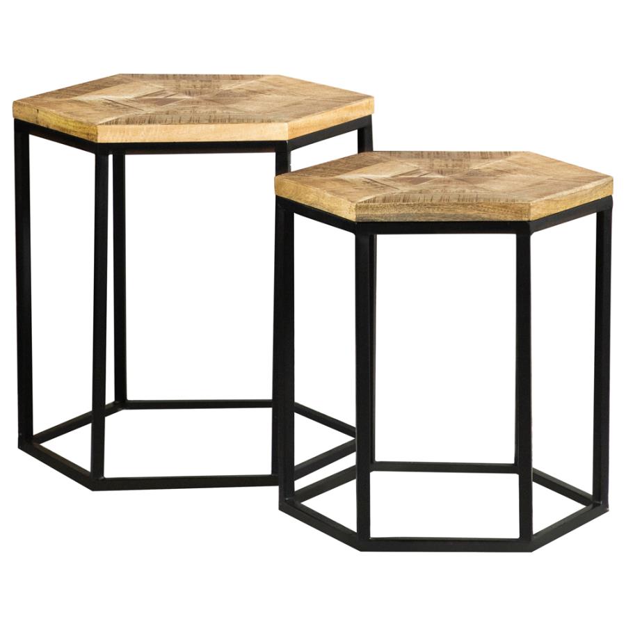 2-piece Hexagon Nesting Tables Natural and Black_1