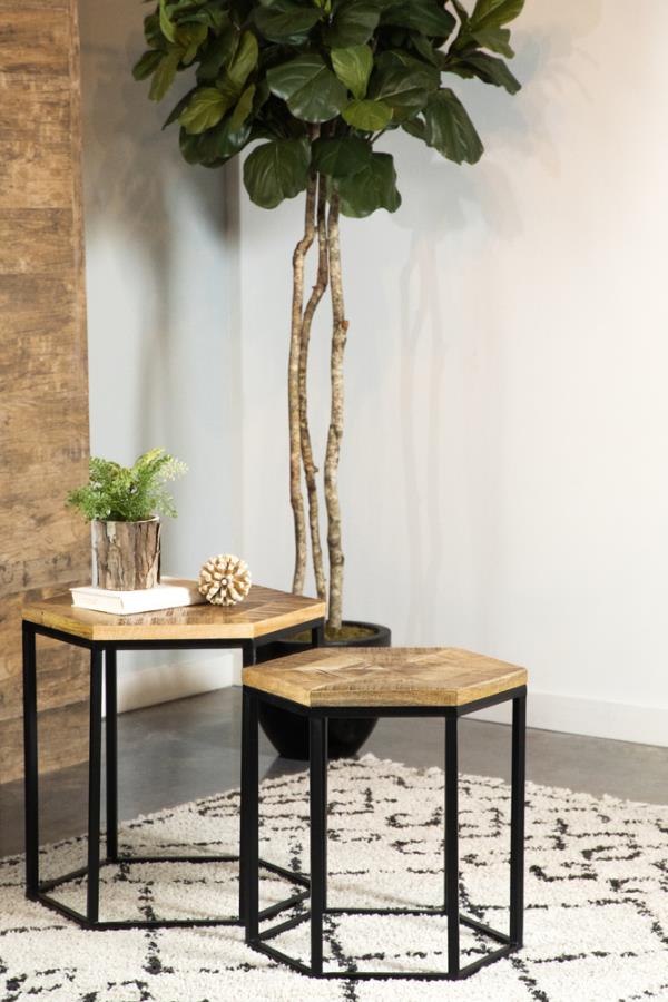 2-piece Hexagon Nesting Tables Natural and Black_0