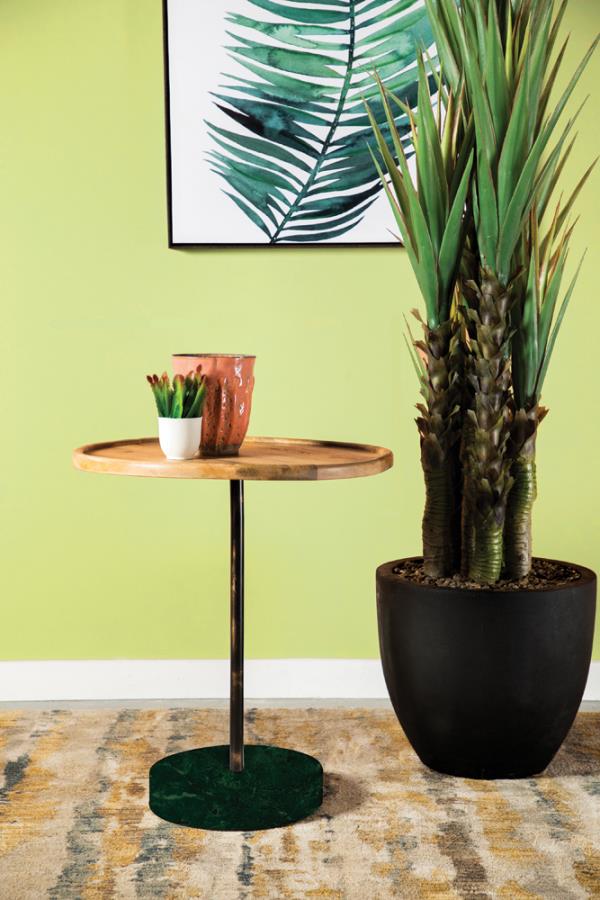 Round Marble Base Accent Table Natural and Green_0