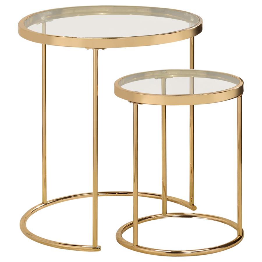 2-piece Round Glass Top Nesting Tables Gold_1