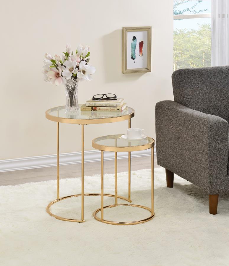 2-piece Round Glass Top Nesting Tables Gold_0