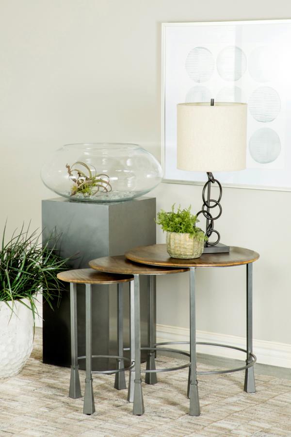 3-piece Round Nesting Table Natural and Gunmetal_0