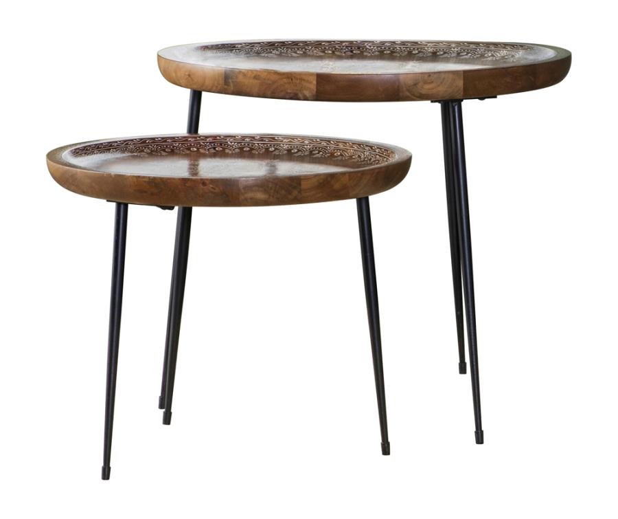 2-piece Round Nesting Table with Tripod Tapered Legs Honey and Black_1
