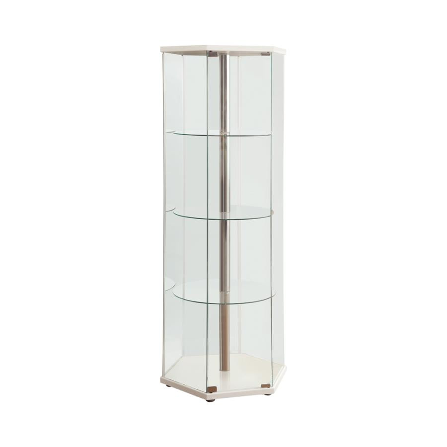 4-shelf Hexagon Shaped Curio Cabinet White and Clear_2