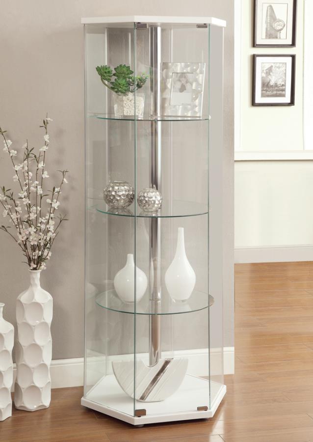 4-shelf Hexagon Shaped Curio Cabinet White and Clear_0
