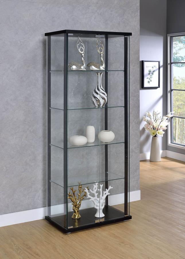 5-shelf Glass Curio Cabinet Black and Clear_0