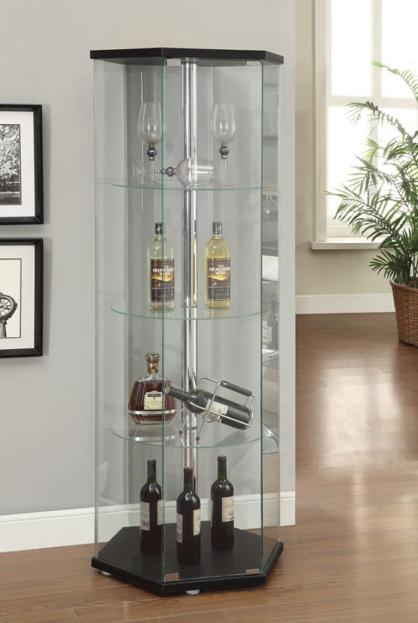 4-shelf Hexagon Shaped Curio Cabinet Black and Clear_0
