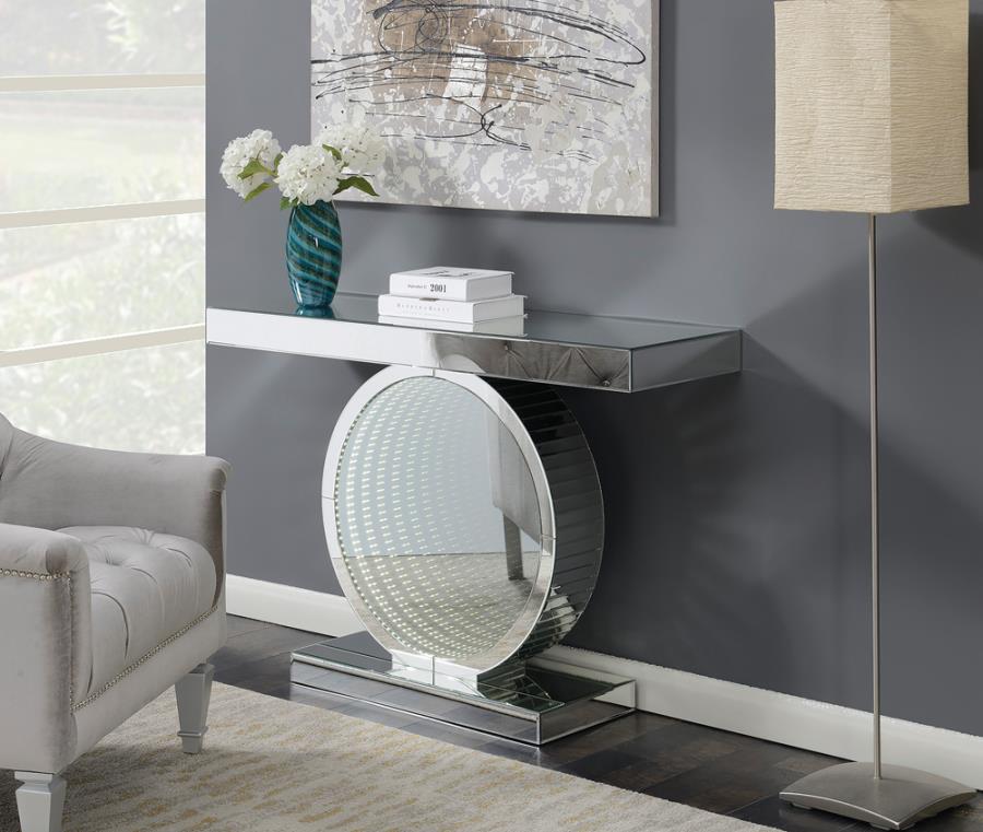 Rectangular Console Table with Circular Base Clear Mirror_0
