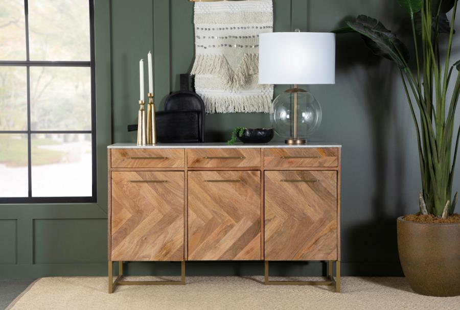 3-door Accent Cabinet with Marble Top Natural and Antique Gold_0