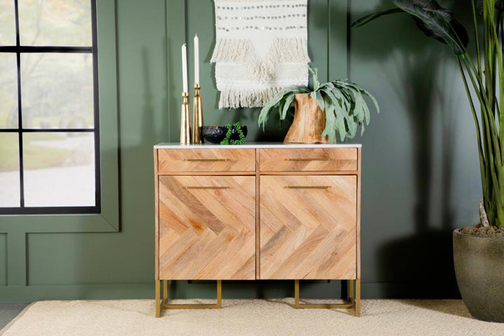 2-door Accent Cabinet with Marble Top Natural and Antique Gold_0