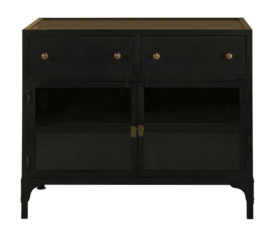 2-drawer Accent Cabinet with Glass Doors Black_0