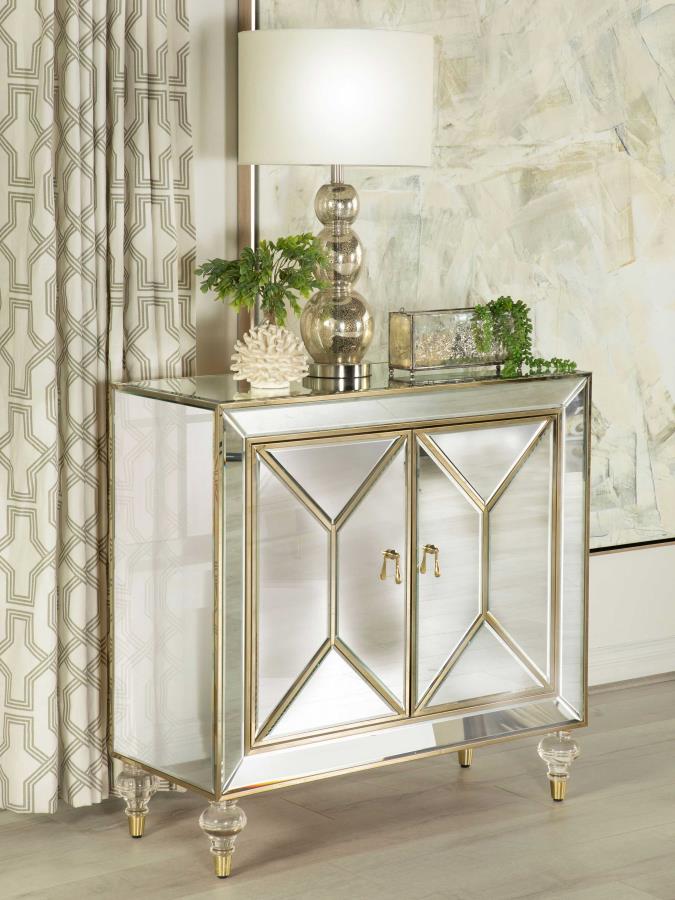 2-door Accent Cabinet Mirror and Champagne_0