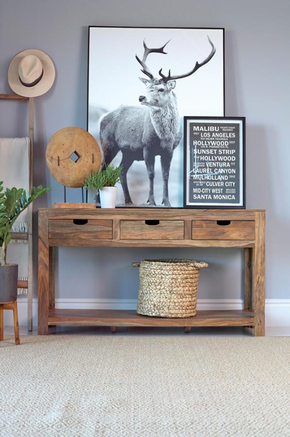 Persia 3-drawer Storage Console Table Natural Sheesham_1