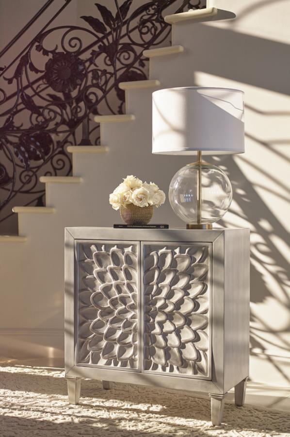 Accent Cabinet with Floral Carved Door White_0