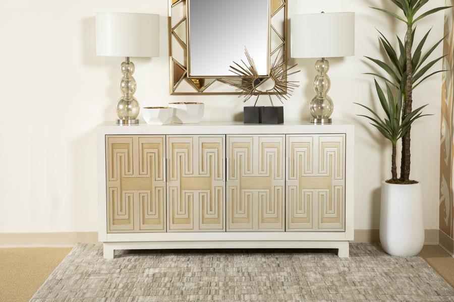 Rectangular 4-door Accent Cabinet White and Gold_0