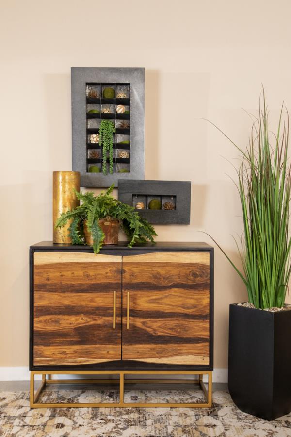 2-door Accent Cabinet Black Walnut and Gold_0