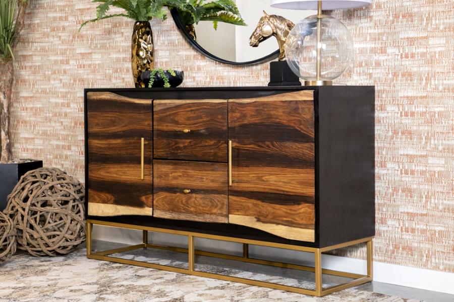 2-drawer Accent Cabinet Black Walnut and Gold_0