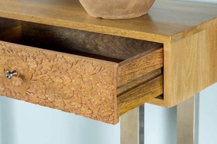 Console Table with Hand Carved Drawers Natural_1