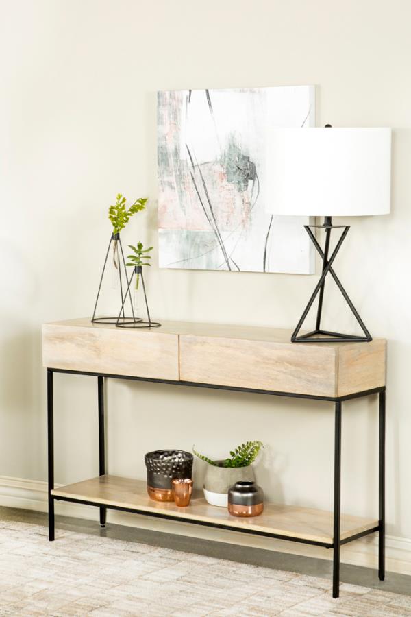 2-drawer Console Table with Open Shelf White Washed_0