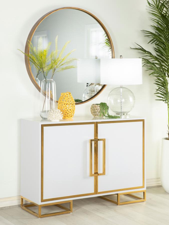 2-door Accent Cabinet with Adjustable Shelves White and Gold_0