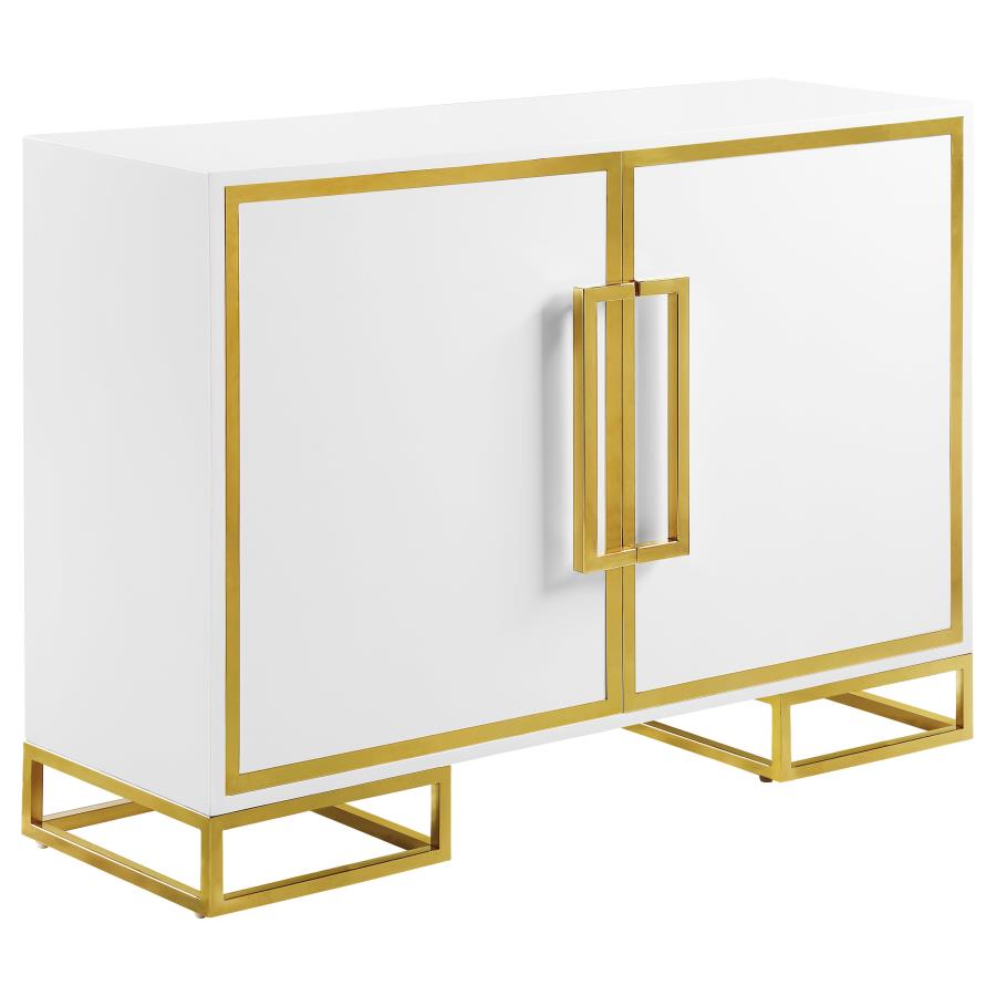 2-door Accent Cabinet with Adjustable Shelves White and Gold_1