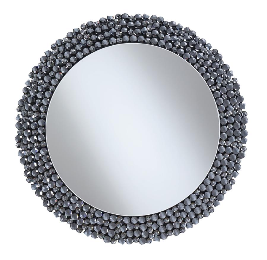 Round Wall Mirror with Textural Frame Grey_0