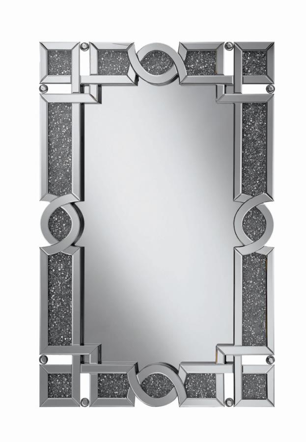Interlocking Wall Mirror with Iridescent Panels and Beads Silver_0