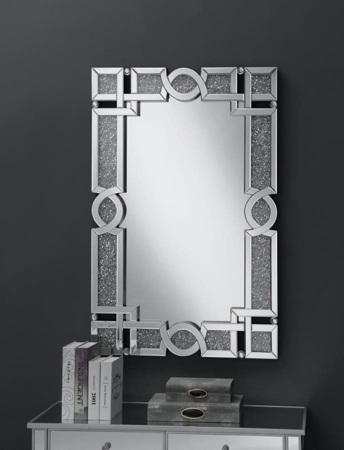 Interlocking Wall Mirror with Iridescent Panels and Beads Silver_1