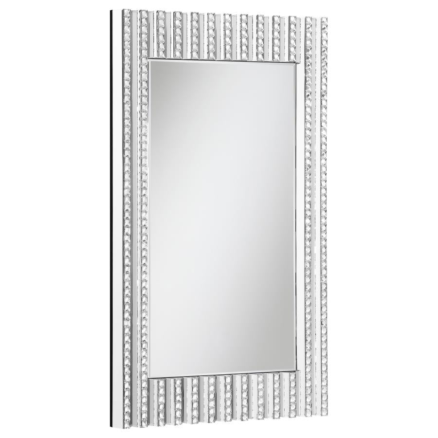 Rectangular Wall Mirror with Vertical Stripes of Faux Crystals_0