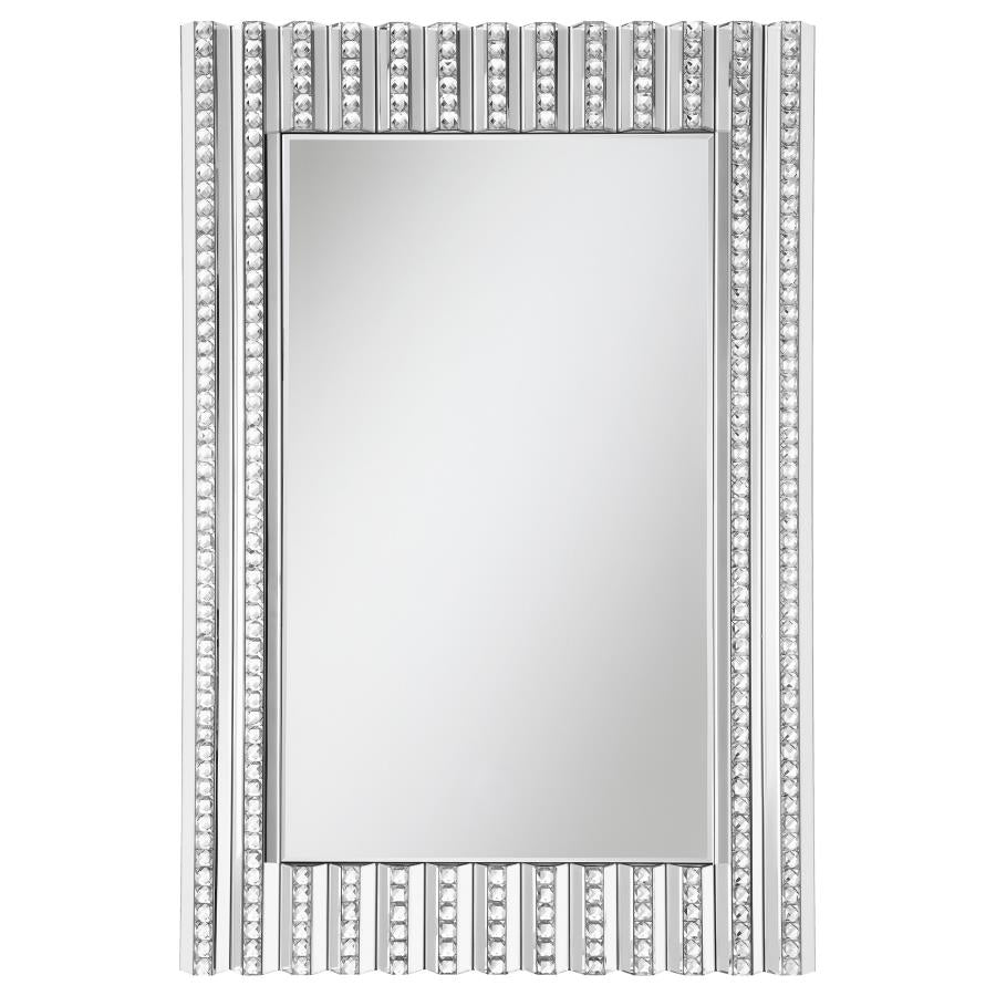Rectangular Wall Mirror with Vertical Stripes of Faux Crystals_1