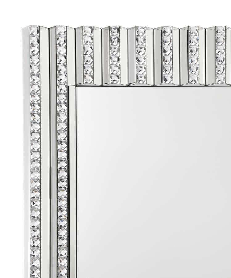Rectangular Wall Mirror with Vertical Stripes of Faux Crystals_3