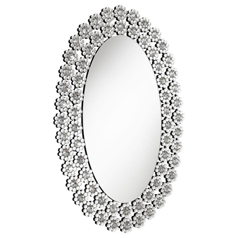 Oval Wall Mirror with Faux Crystal Blossoms_0