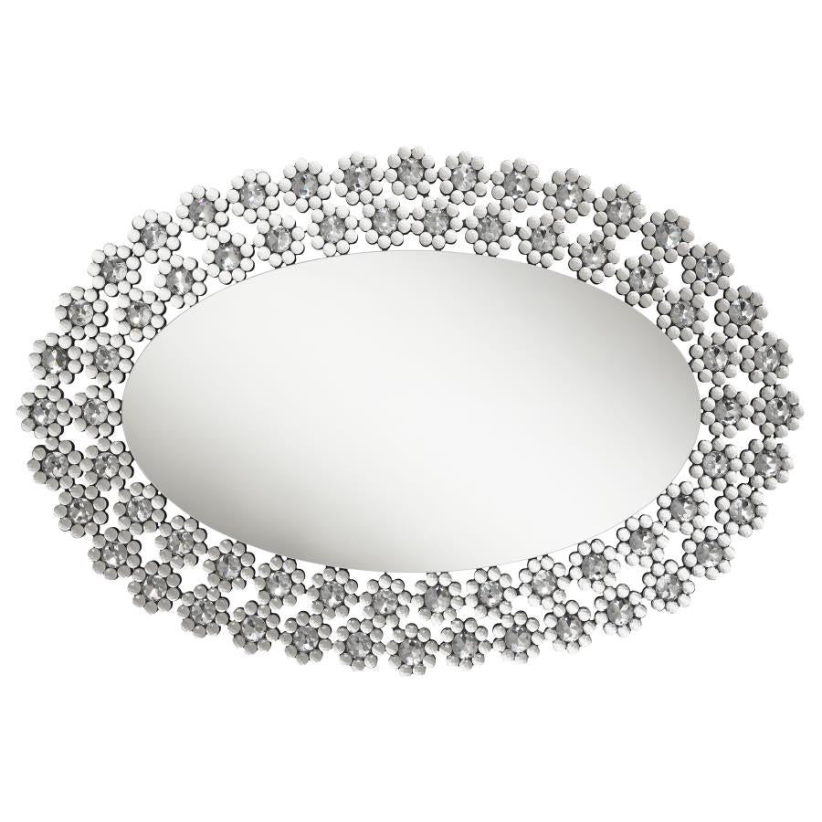 Oval Wall Mirror with Faux Crystal Blossoms_2