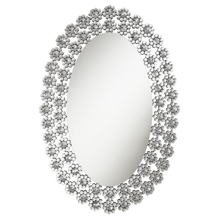 Oval Wall Mirror with Faux Crystal Blossoms_1