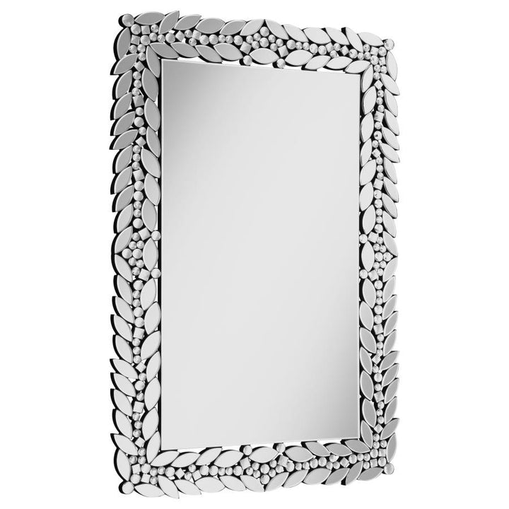 Rectangular Leaves Frame Wall Mirror Faux Crystal_0