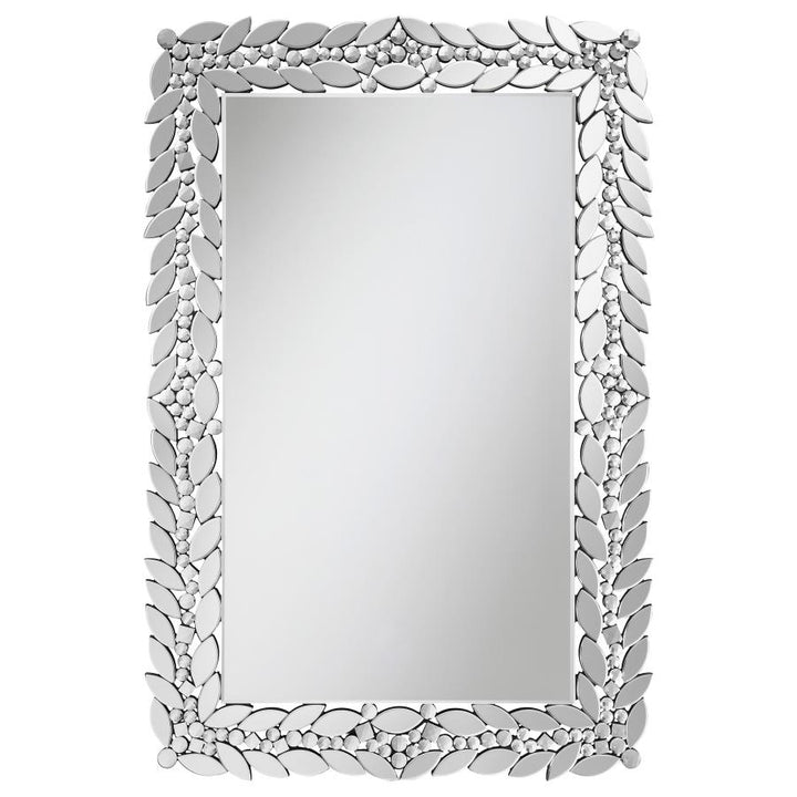 Rectangular Leaves Frame Wall Mirror Faux Crystal_1
