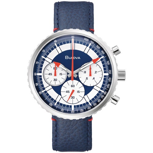Men's Chronograph C Blue Leather Watch, Blue & White Dial_0
