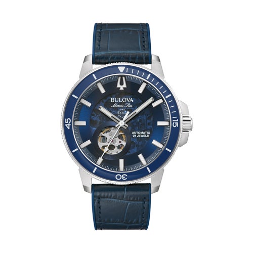 Men's Marine Star Automatic Blue Leather Strap Watch, Blue Dial_0