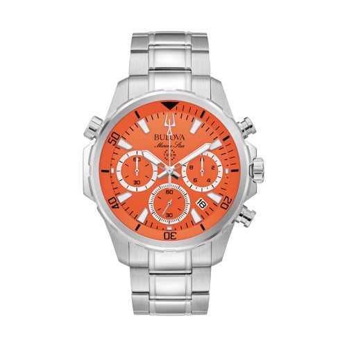 Men's Marine Star Silver-Tone Stainless Steel Chronograph Watch, Orange Dial_0