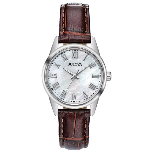 Ladies' Corporate Exclusive Brown Leather Strap Watch, MOP Dial_0