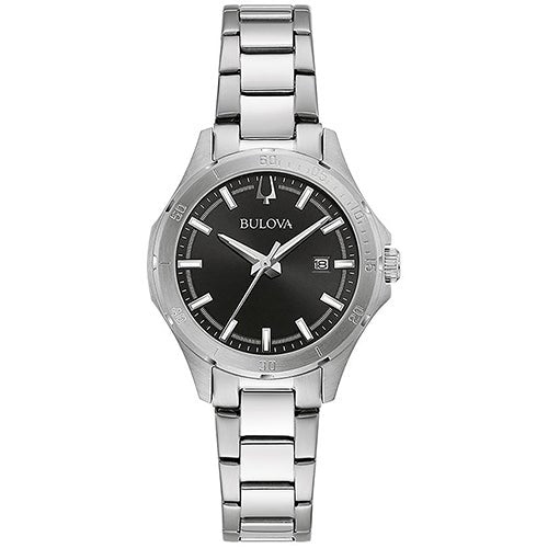 Ladies Corporate Collection Silver-Tone Stainless Steel Watch Black Dial_0