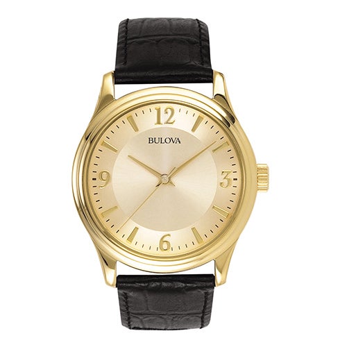 Mens Corporate Collection Black Leather Strap Watch Gold Dial_0