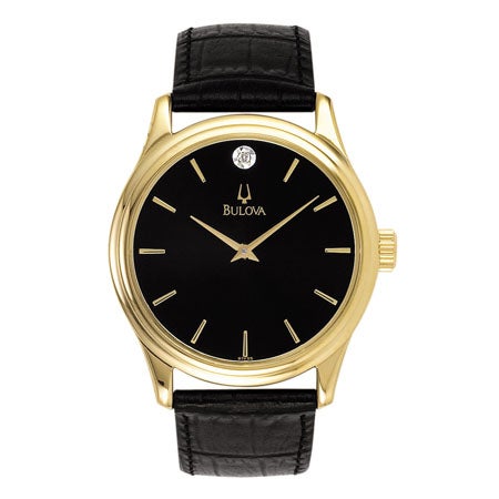 Mens Corporate Collection Gold & Black Leather Strap Watch Black Dial_0