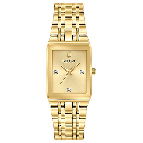 Ladies Quadra Gold-Tone Stainless Steel Tank Watch Champagne Dial_0