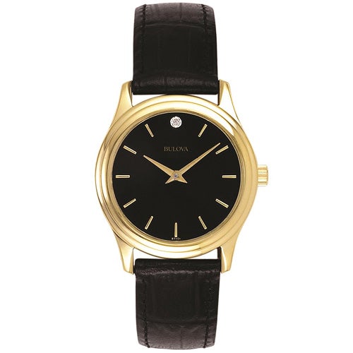 Ladies Corporate Collection Gold & Black Leather Strap Watch Black Dial_0