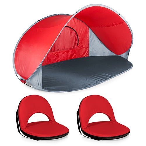Manta Portable Beach Tent w/ 2 Portable Recliner Seats Red_0
