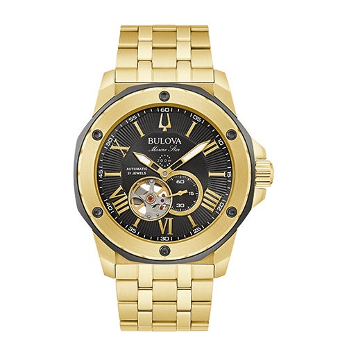 Men's Marine Star Gold-Tone Stainless Steel Watch, Black Dial_0